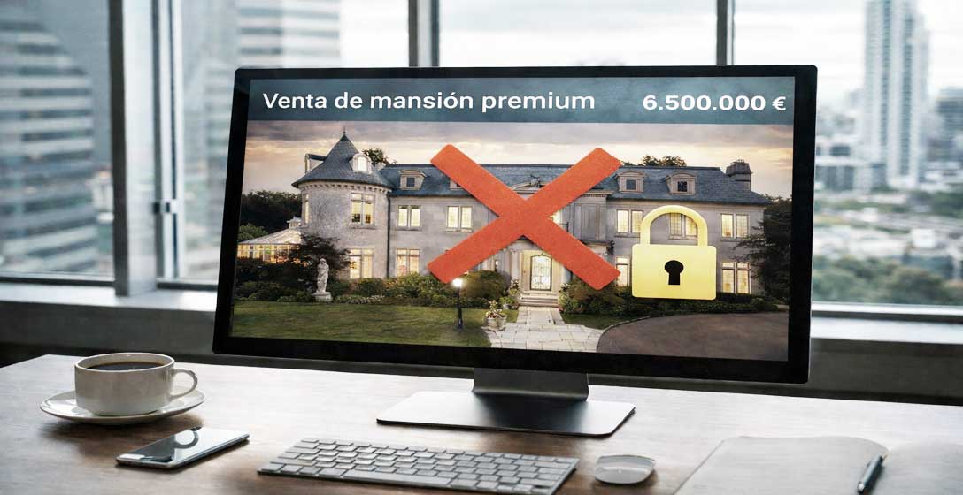 Ordenador que muestra una mansión de lujo que no debe publicarse en portales públicos