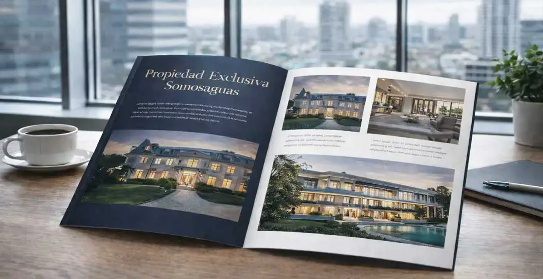 Dossier inmobiliario con narrativa sobre propiedad exclusiva off-market