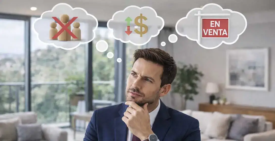 Señor pensando acerca del mercado inmobiliario off-market