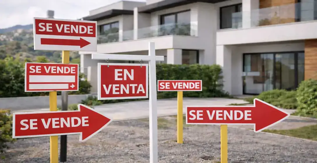 Muchos cartes de venta delante de una casa