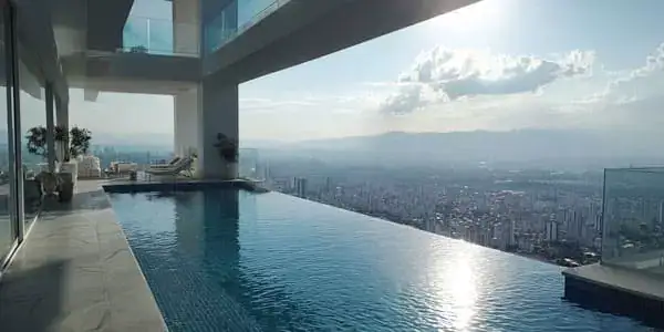 Vistas espectaculares desde una piscina en un atico