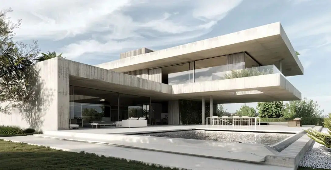 Chalet moderno de lujo construído en hormigón visto.
