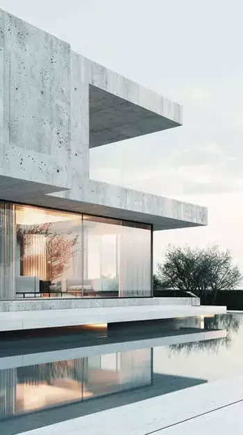 Fachada de chalet moderno minimalista de hormigón en Madrid