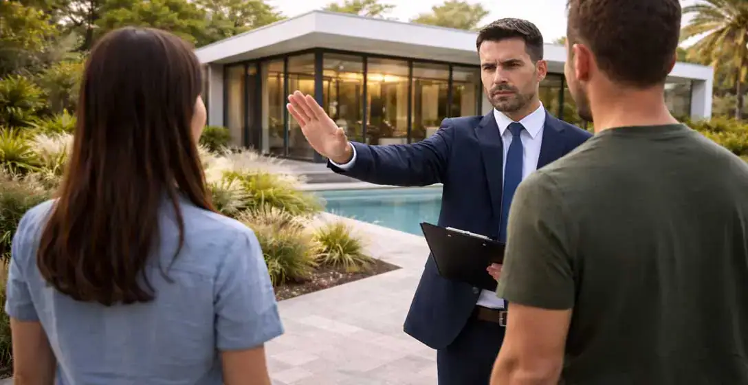 Un agente inmobiliario bloquea el acceso a una casa de lujo off-market