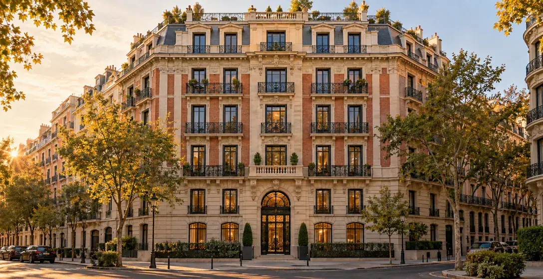 Fachada de edificio residencial clásico en Madrid – invertir en edificios completos